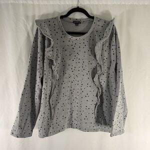 J Crew Mercantile Sweater Women's 2X Grey Star Print Ruffle Trim Pullover Long S